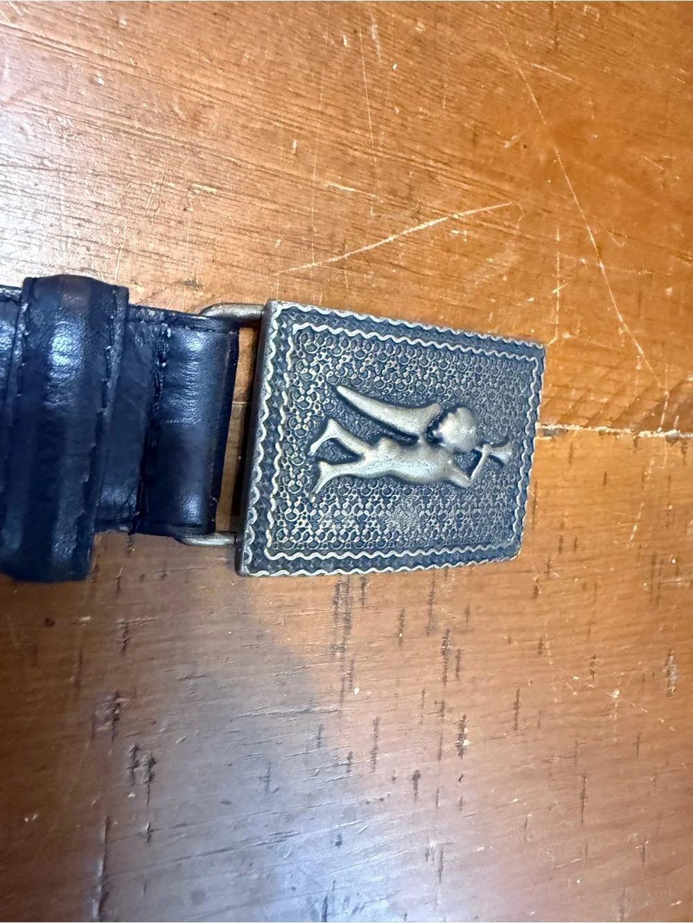 American Angel Black Leather Belt with Angel Buckle size Small